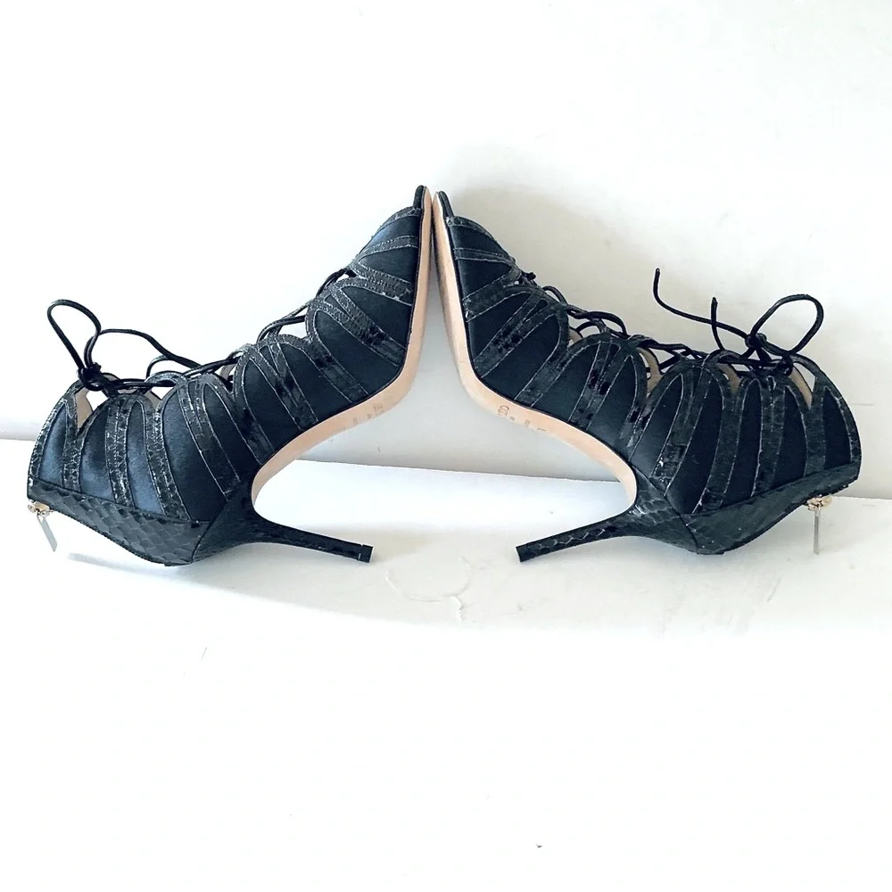 Jimmy Choo black and navy python trimmed heels 37.5